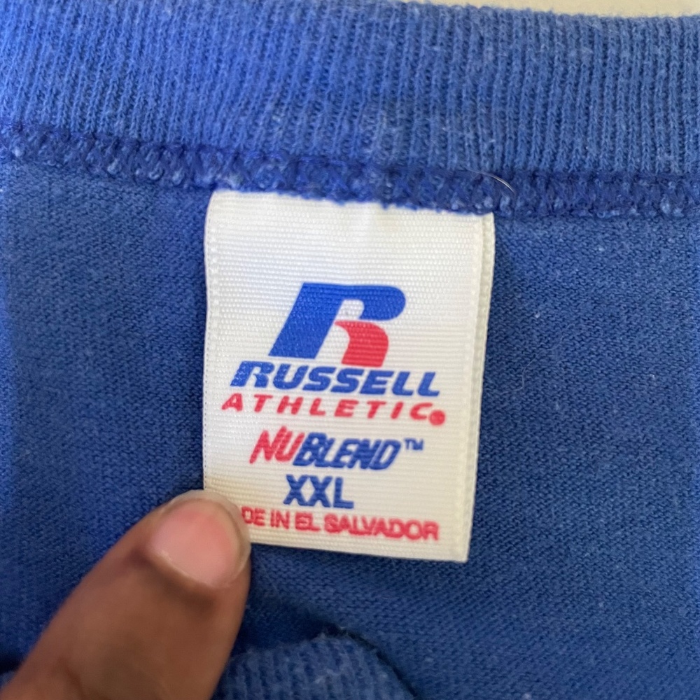 Vintage Russell Athletic Henley Shirt Screwballs Bar Logo Durable Blue Men’s XXL - Picture 3 of 8